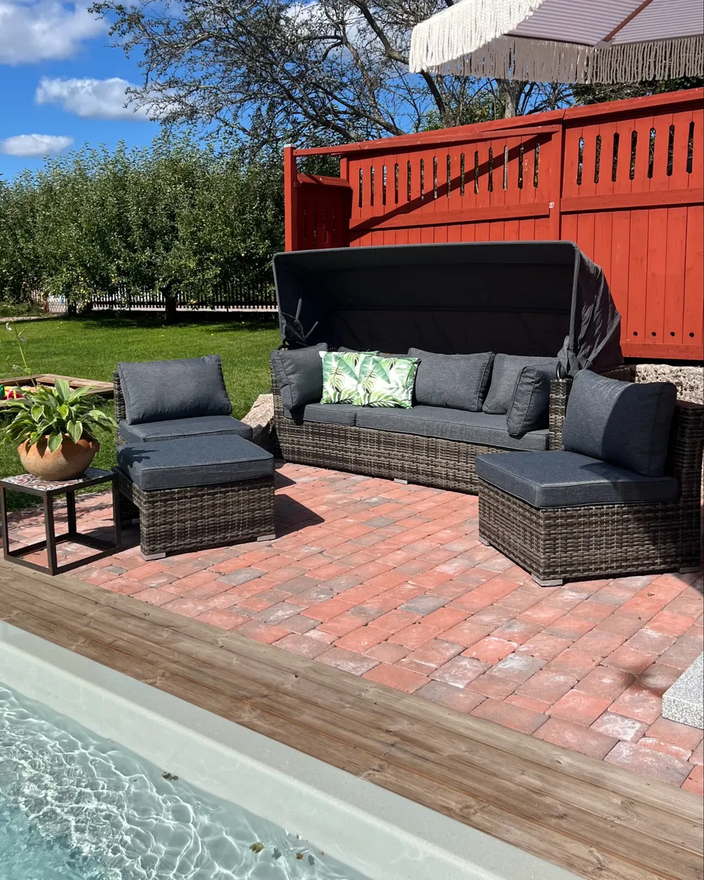 Garden Lounge Set with Table 6 Seater CORTE Modular PE Rattan Dark Brown_1017158