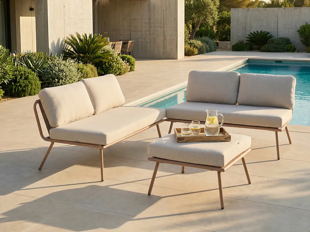 Garden Corner Sofa with Table 4 Seater CACCAMO Beige