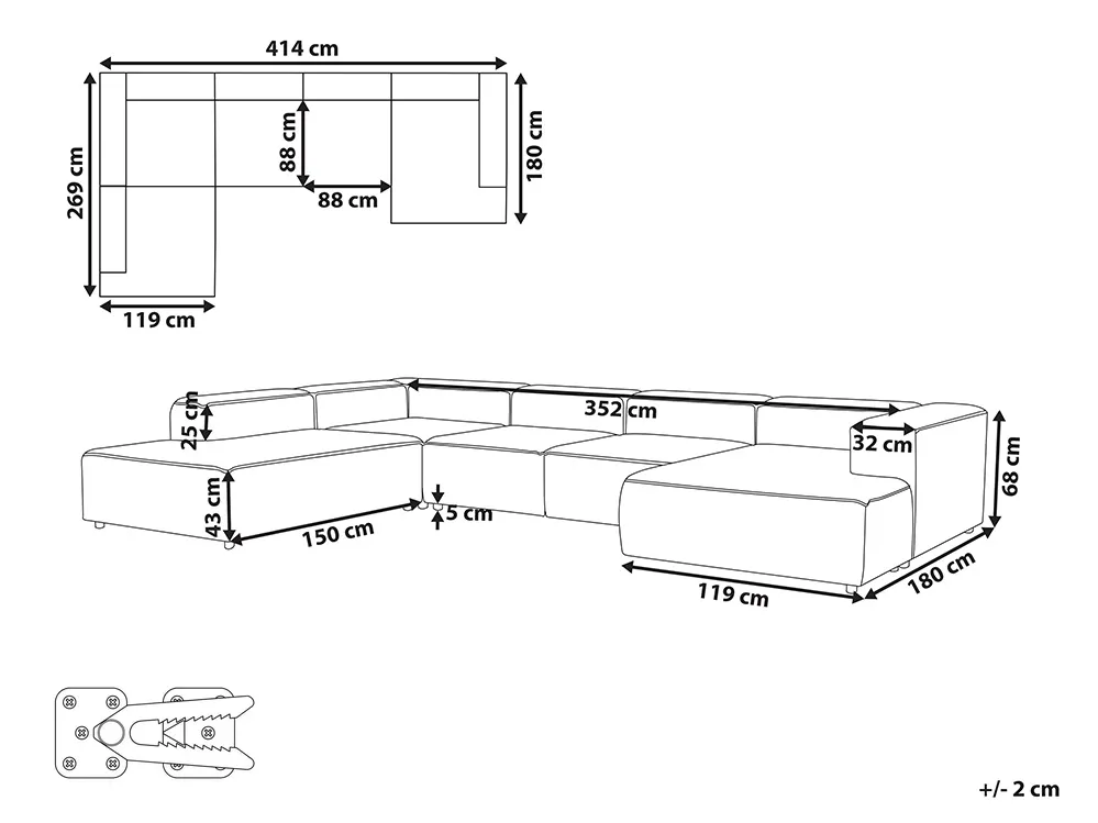 Modular Corner Sofa 5 Seater ARDAL Corduroy Off-White Right Hand_1008148