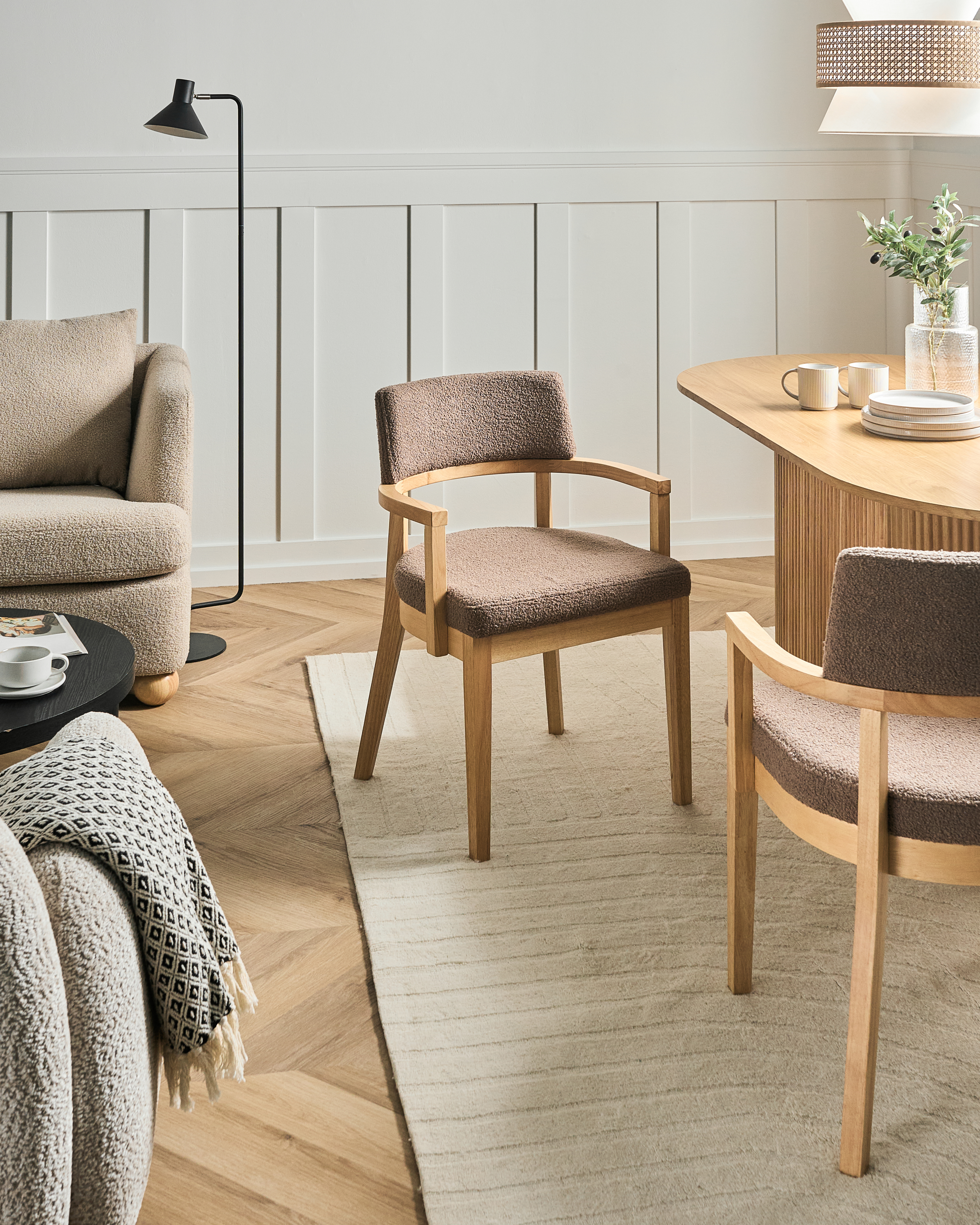 Set of 2 Dining Chairs DALBO Boucle Light Brown/ Taupe_1068321