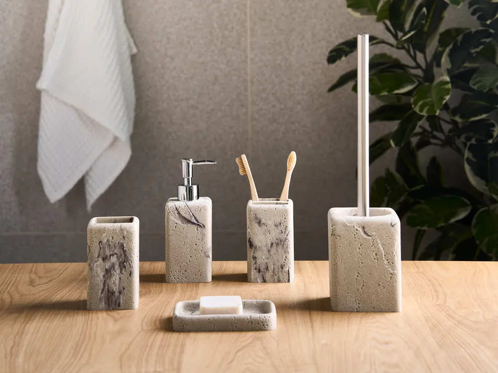 5-Piece Bathroom Accessories Set VILCANOTA Beige Marble