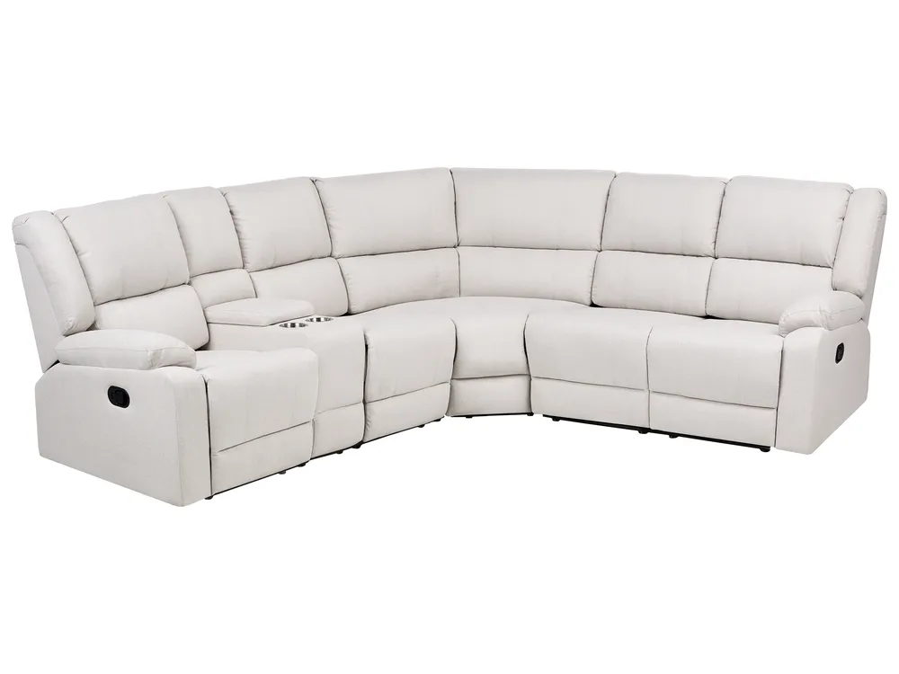 Manual Recliner Corner Sofa 5 Seater ROKKE Fabric Off-White Light Beige Left Hand_1105411