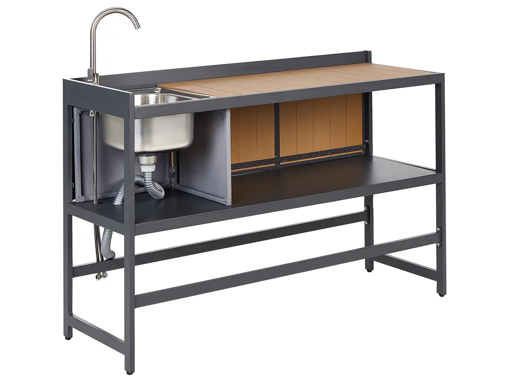 Outdoor Kitchen Set with Sink ORTISEI Light Brown Metal_934854