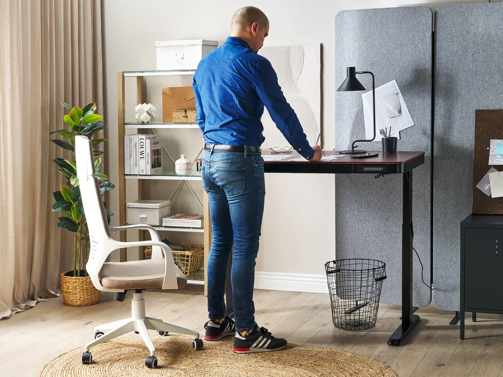 Electric Adjustable Standing Desk KENLY 120 cm 60 cm with USB Port Dark Brown_840241