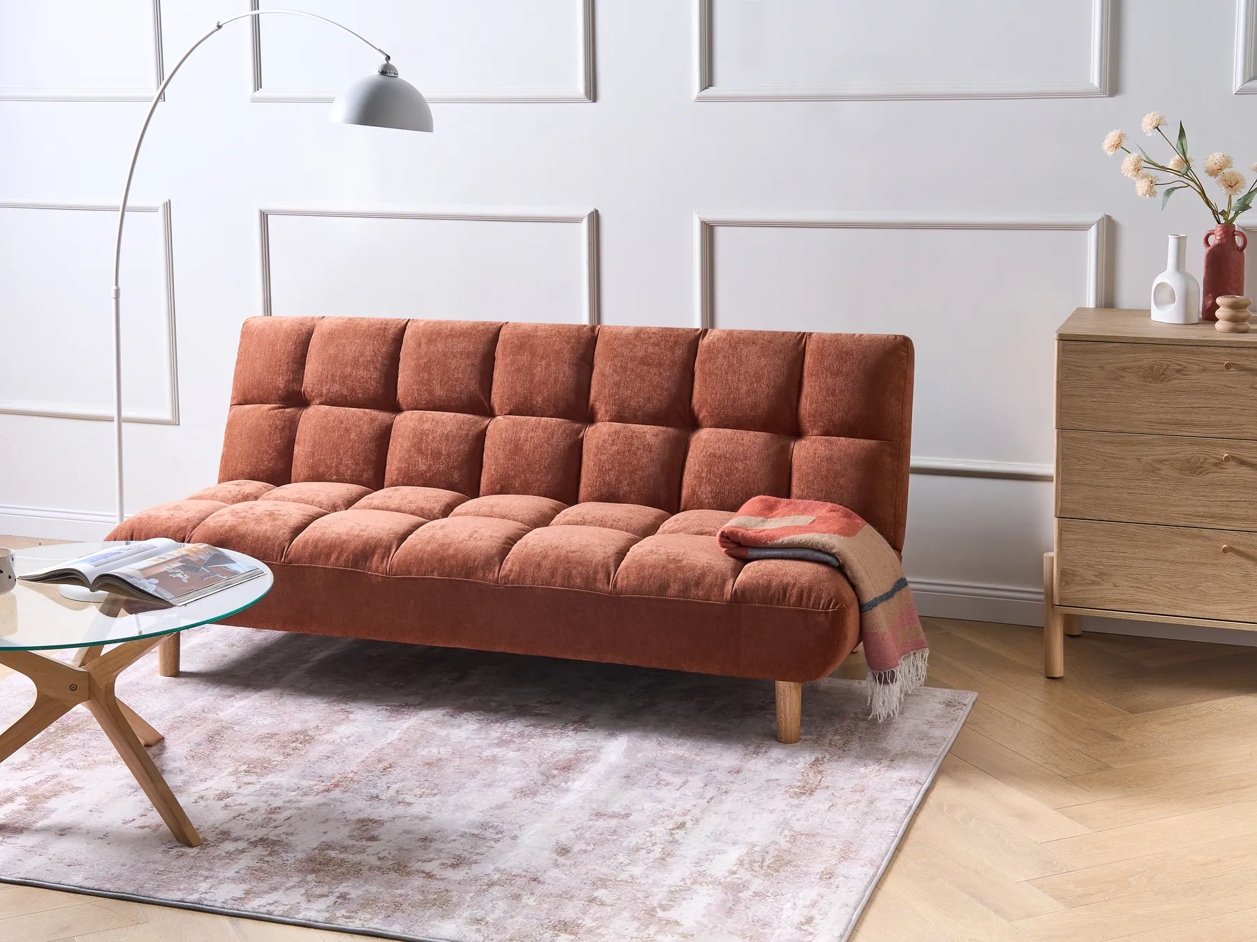 Sofa Bed 2 Seater RISOR Fabric Golden Brown_1053624