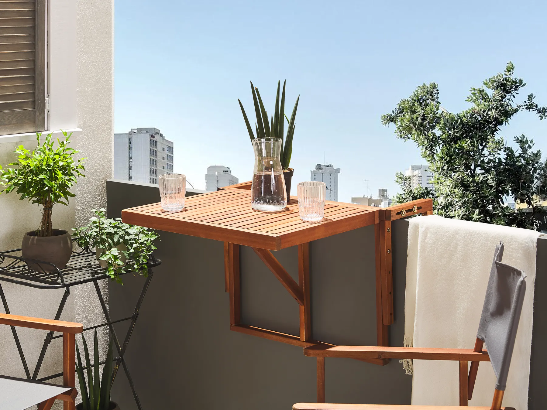 Balcony Table UDINE 70 cm 69 cm Acacia Wood Brown_810086