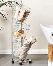 Basket Stand AYAPAL with Wheels Metal Silver_1180057