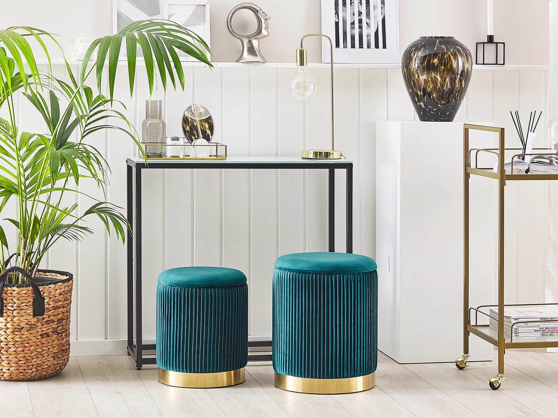 Set of 2 Storage Pouffes MIRAMAR Velvet Teal_772673