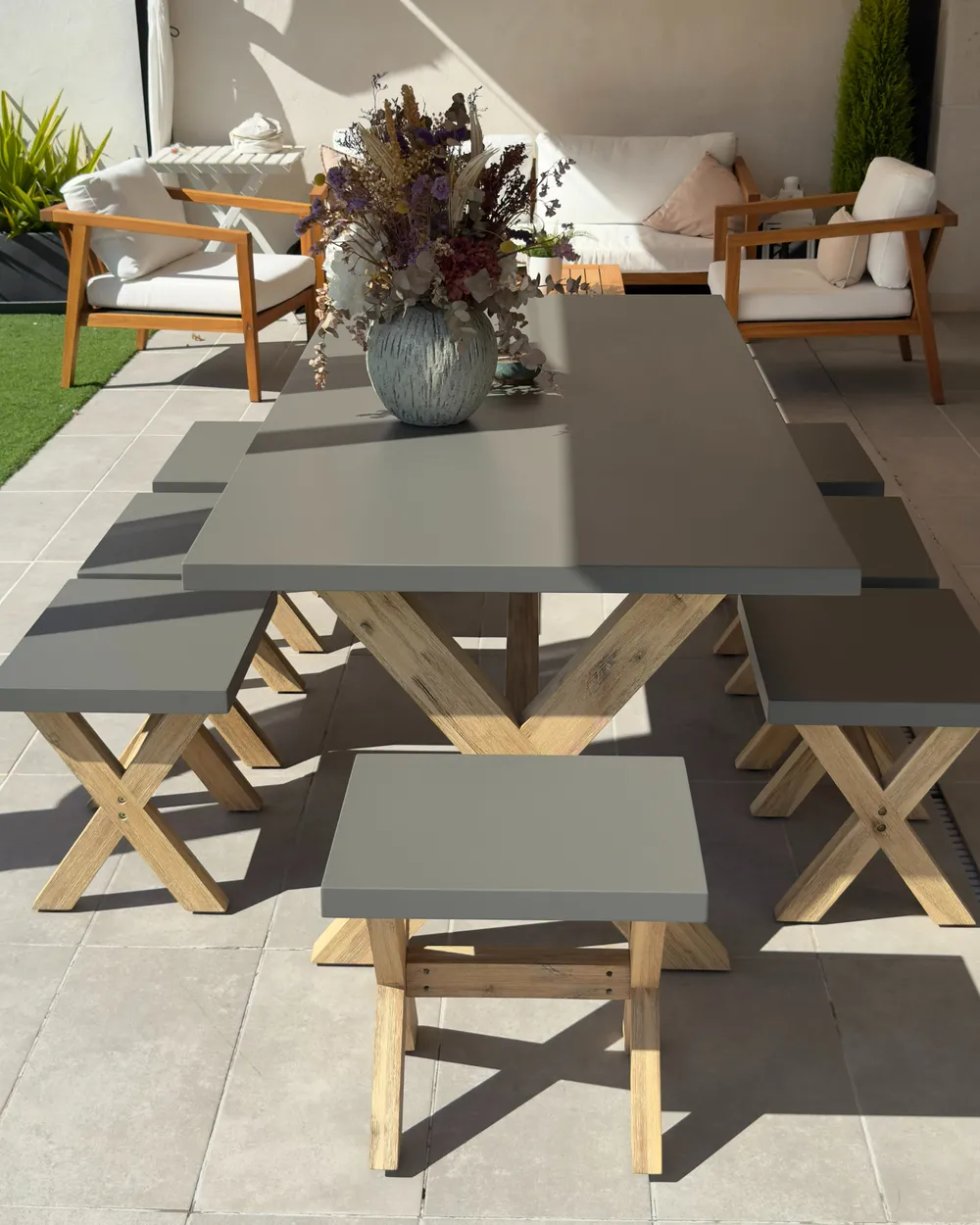 Garden Dining Set with Stools 8 Seater OLBIA Concrete Grey_982341