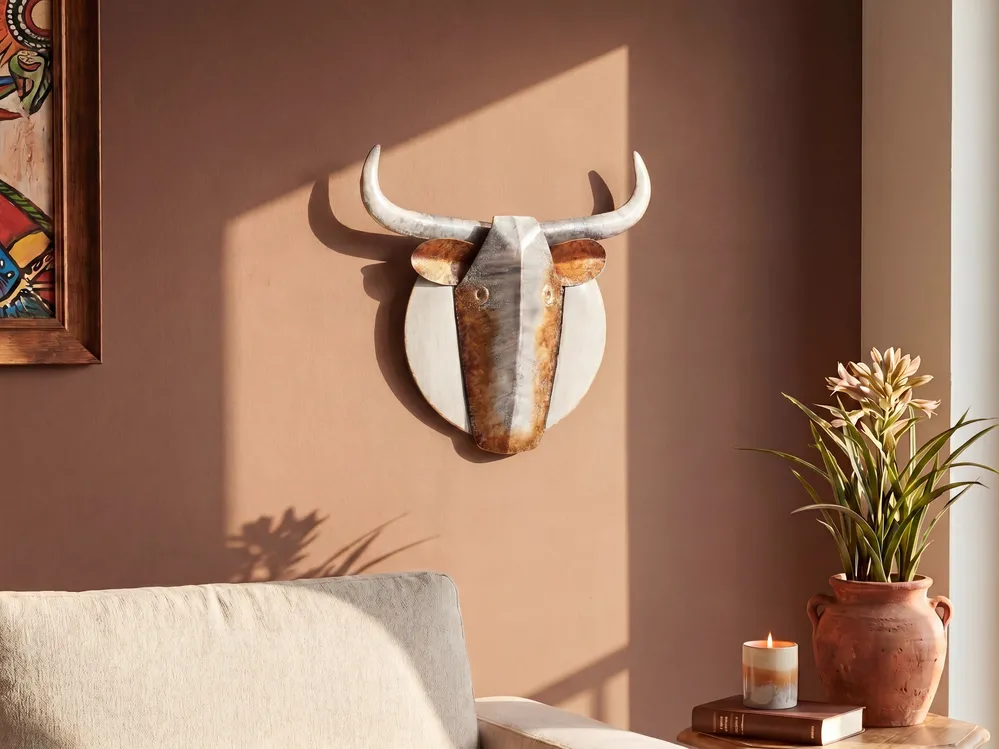 Wall Decor Bull ERBIUM Metal 41 cm Grey