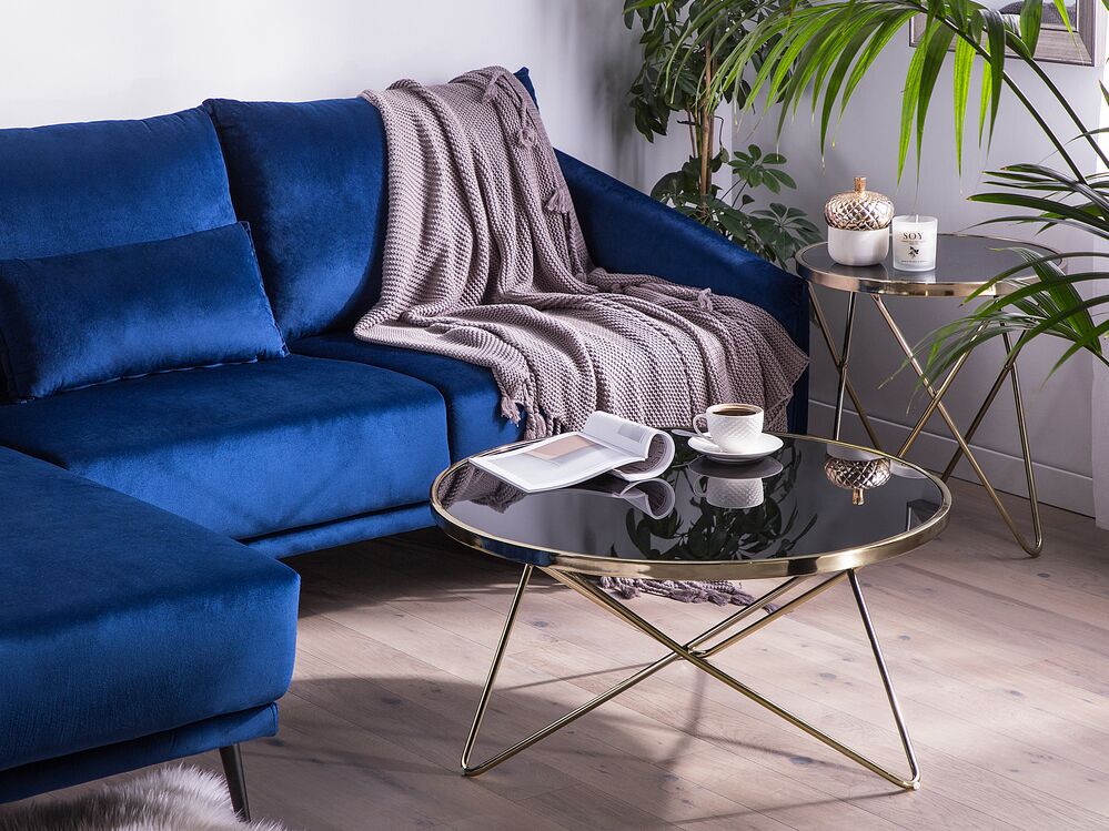 Coffee Table MERIDIAN Tempered Glass Black/ Gold