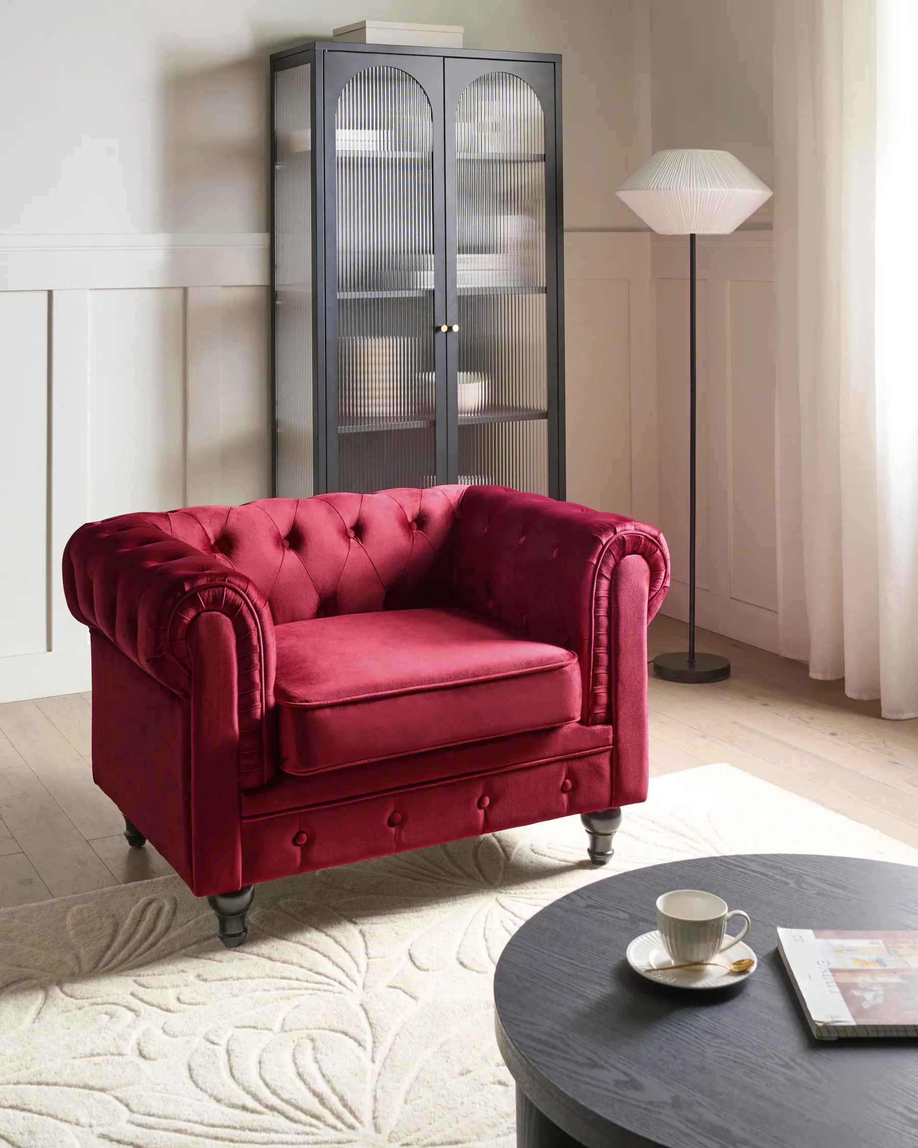 Fåtölj CHESTERFIELD Sammet Vinröd_778761