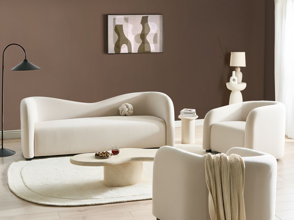 Living Room Set 5 Seater VELTADA Velvet Off-White