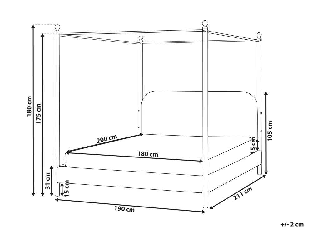 Four Poster Bed Boucle DANNEMOIS 180 x 200 cm (EU Super King) Off-White_960964