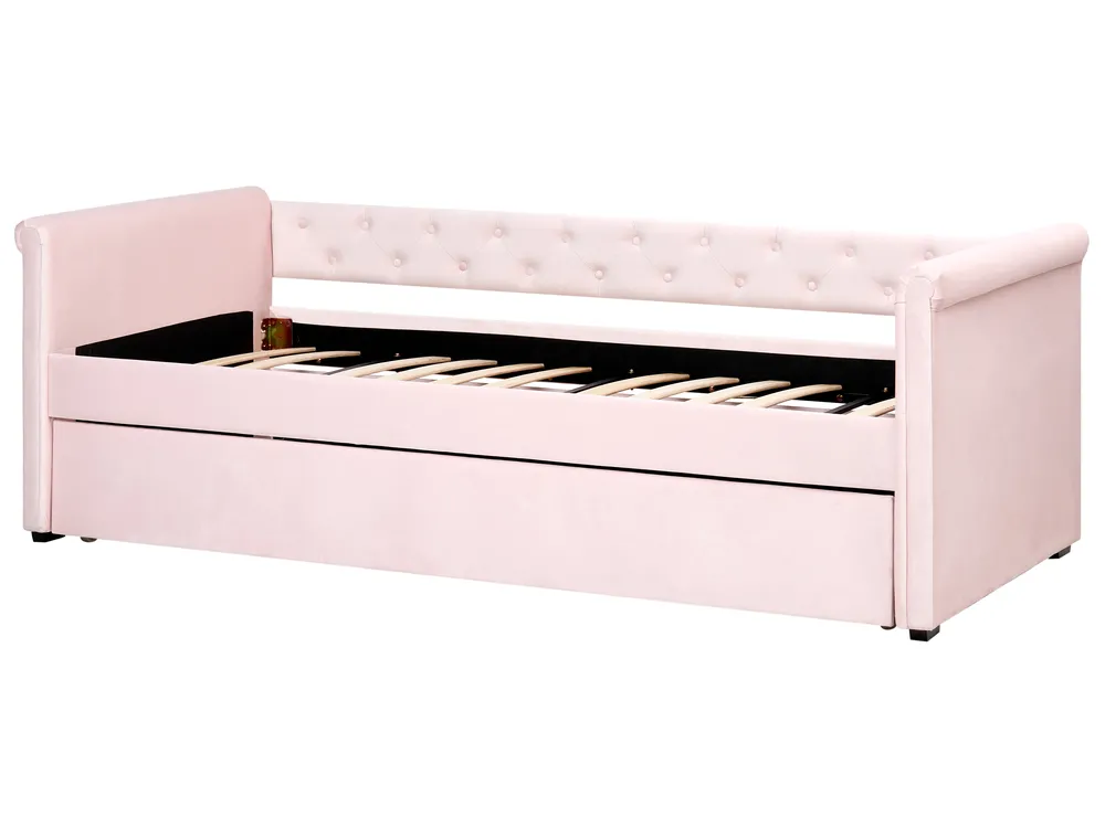 Trundle Bed Velvet LIBOURNE 90 x 200 cm (EU Single) Pastel Pink_909778