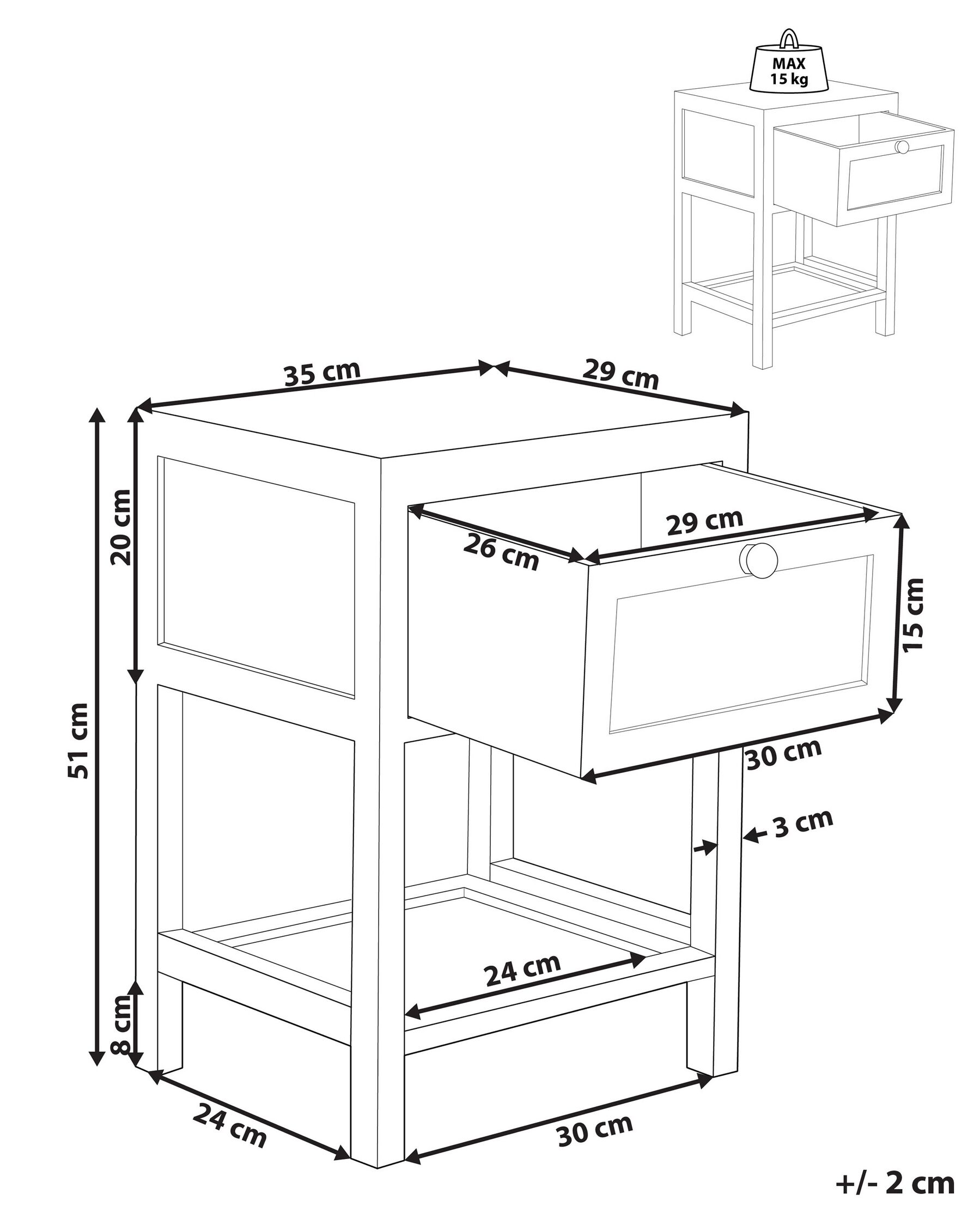 1 Drawer Bedside Table ESTO Paulownia Wood Light Brown_845551