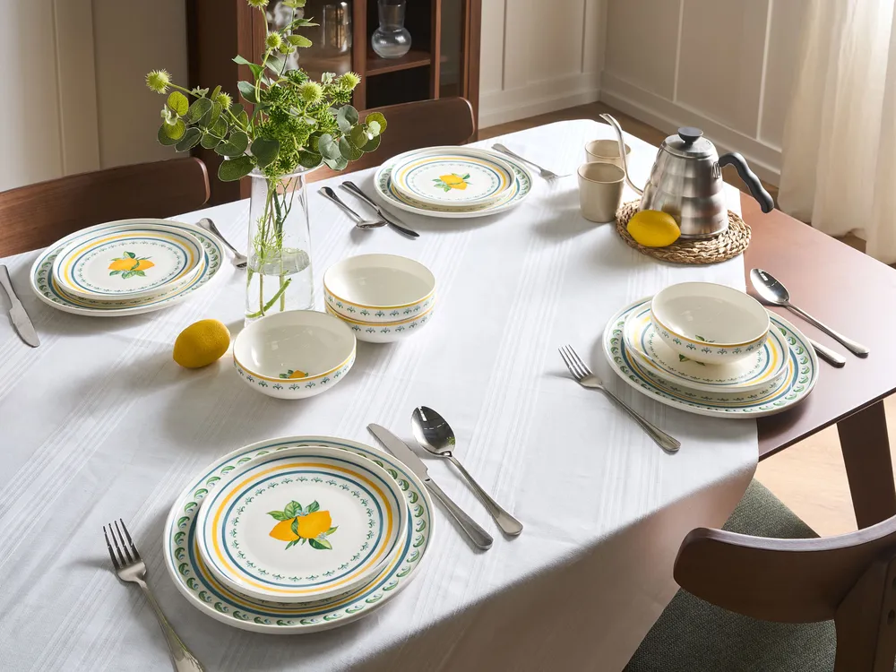 Set of 12 Dinnerware TARRAGON Porcelain White/ Green_1115302