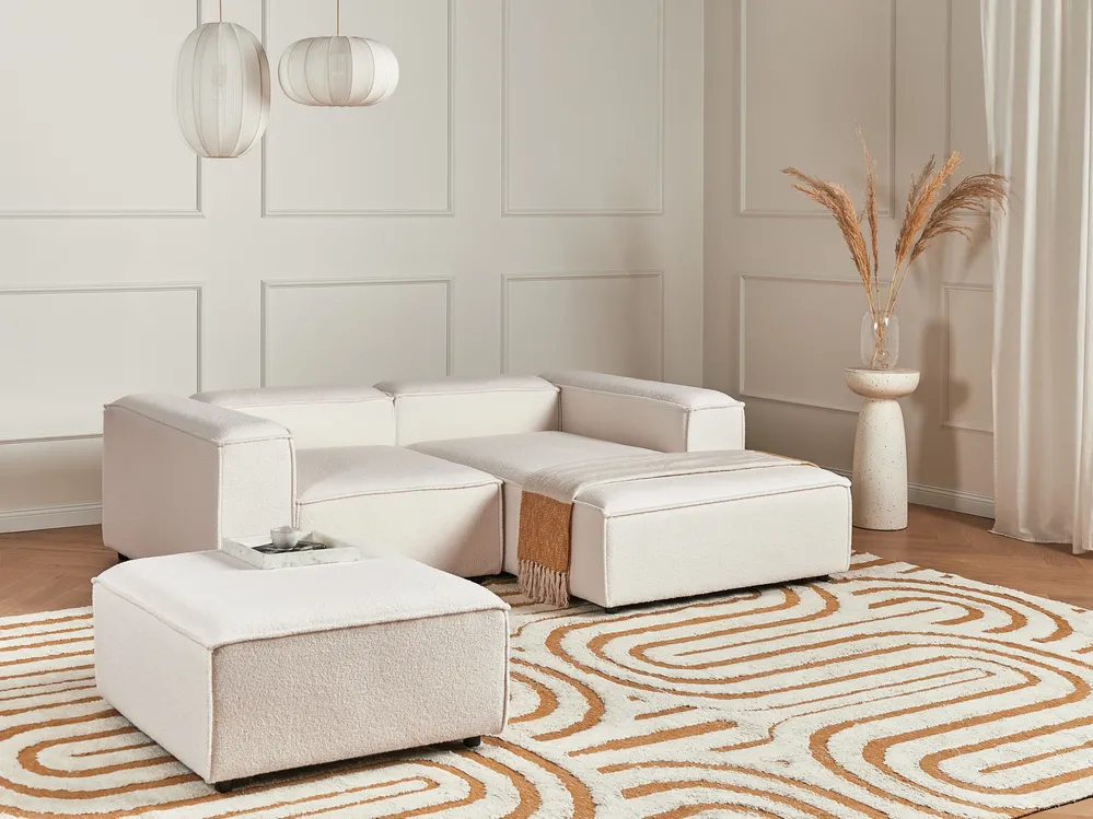 Modular Corner Sofa 2 Seater ARDAL with Ottoman Boucle Off-White Left Hand