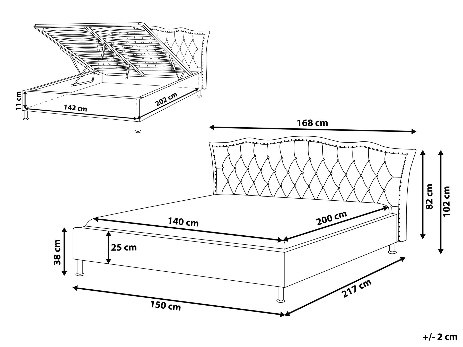 Ottoman Bed METZ Velvet Dark Grey 140 x 200 cm (EU Double)_779242