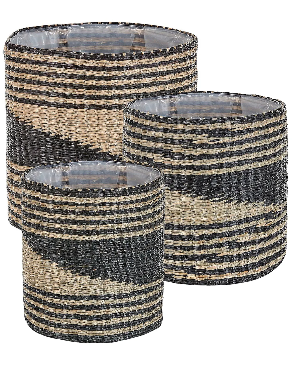 Set of 3 Plant Pots RATTAIL 32/29/27 cm Seagrass Black