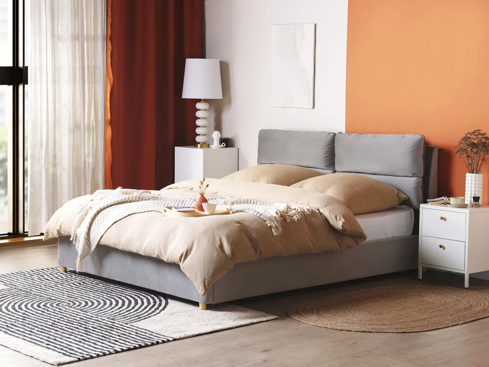 Velvet Ottoman Bed Light Grey BATILLY Various Sizes