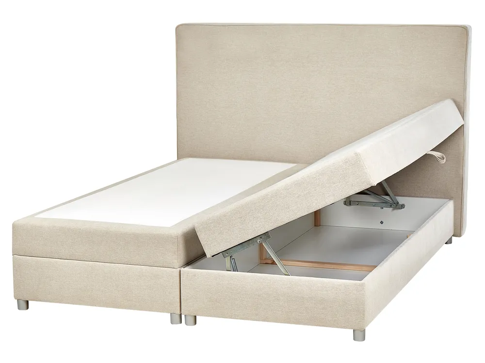Divan Bed with Storage MINISTER Fabric Light Beige 160 x 200 cm (EU King Size)