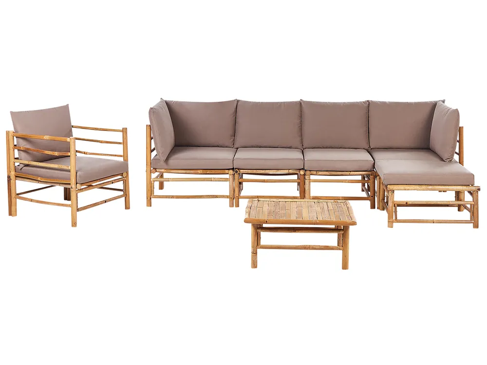 Garden Lounge Set with Table 6 Seater CERRETO Bamboo Taupe Left Hand