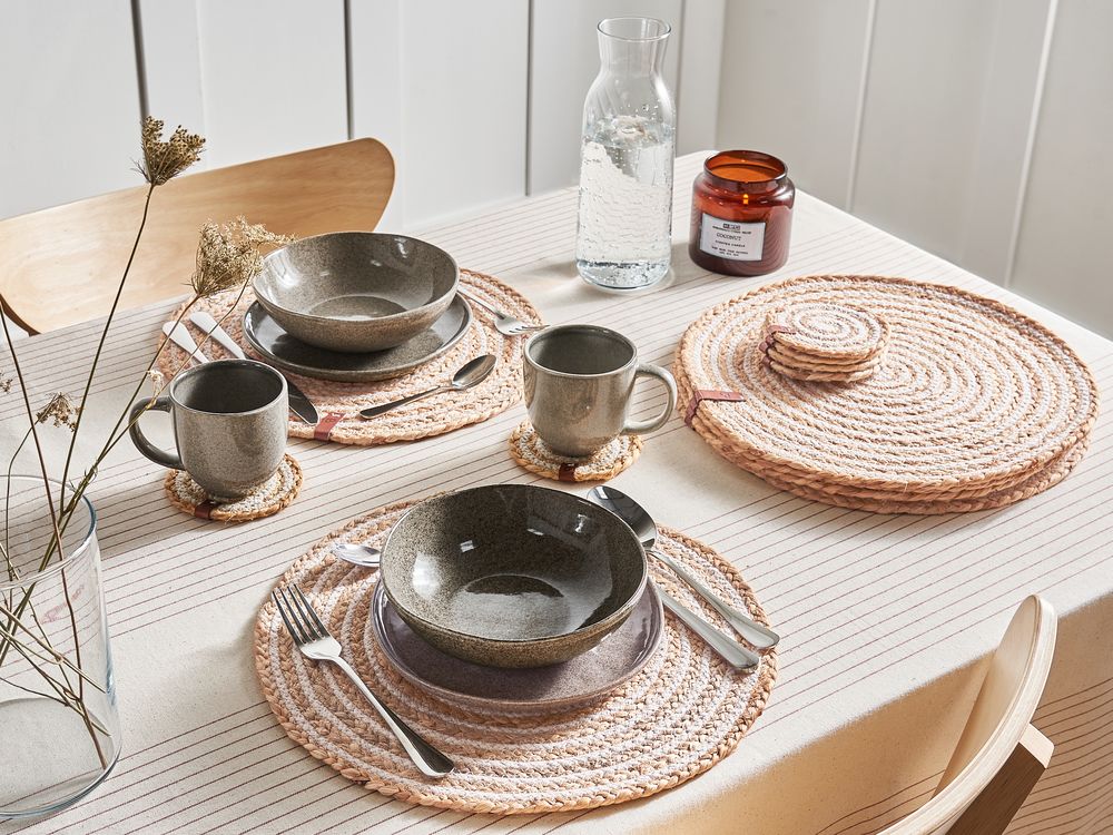 12 Piece Placemats and Coasters Set QUININE Jute Natural