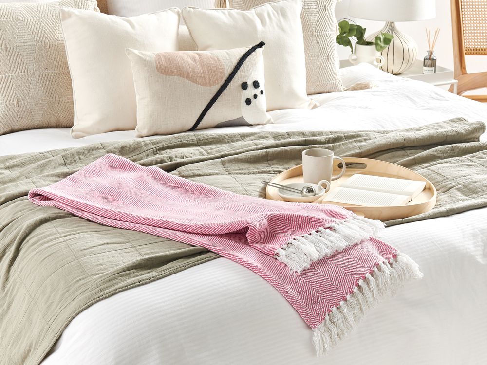 Pläd TANGIER Bomull 130 x 160 cm Rosa