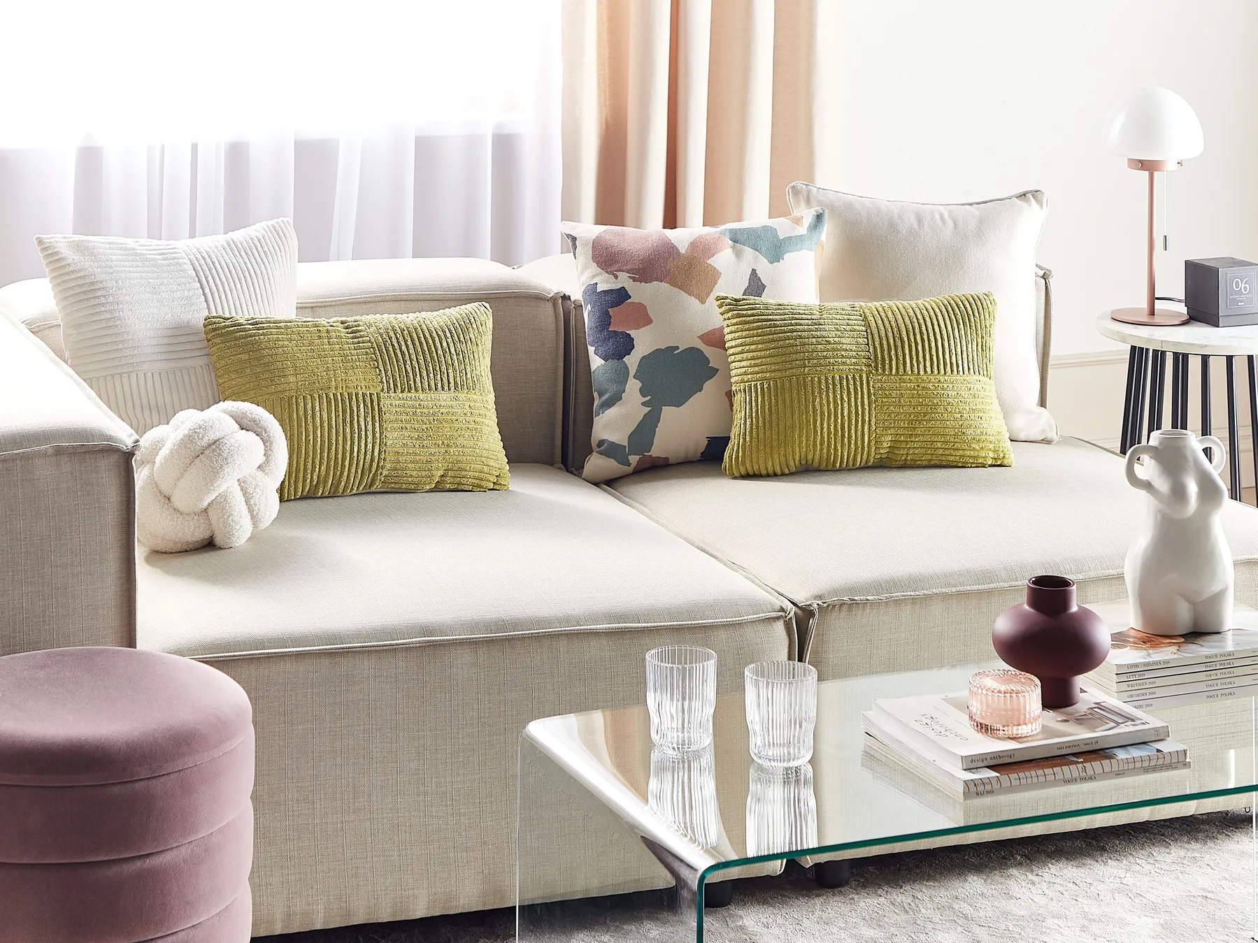 Set of 2 Decorative Cushions MILLET 30 x 50 cm Corduroy Olive Green Geometric Pattern_854705
