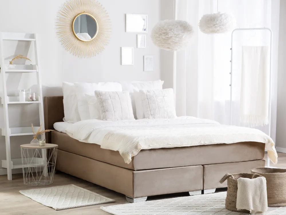 Divan Bed Velvet CONSUL 180 x 200 cm (EU Super King) Light Beige