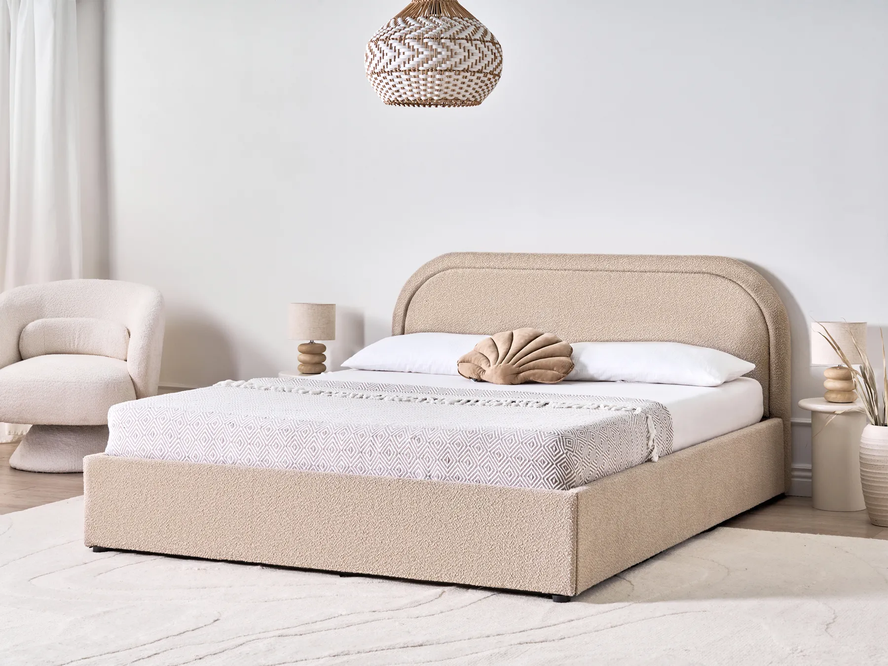 Säng med förvaring QUILLIEN Bouclé Beige 160 x 200 cm_989898