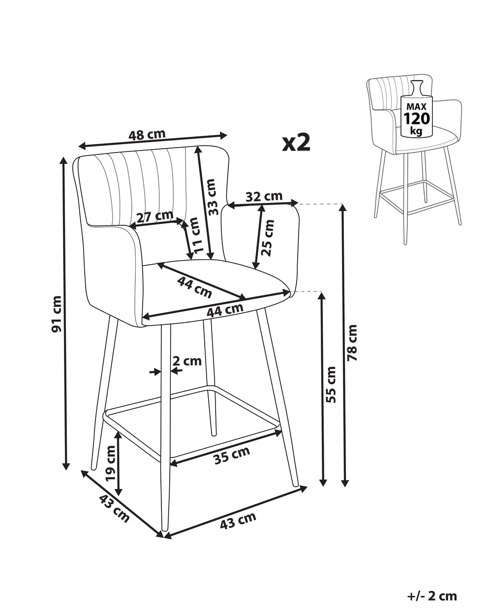 Set med 2 barstolar SANILAC Sammet Vit_912672