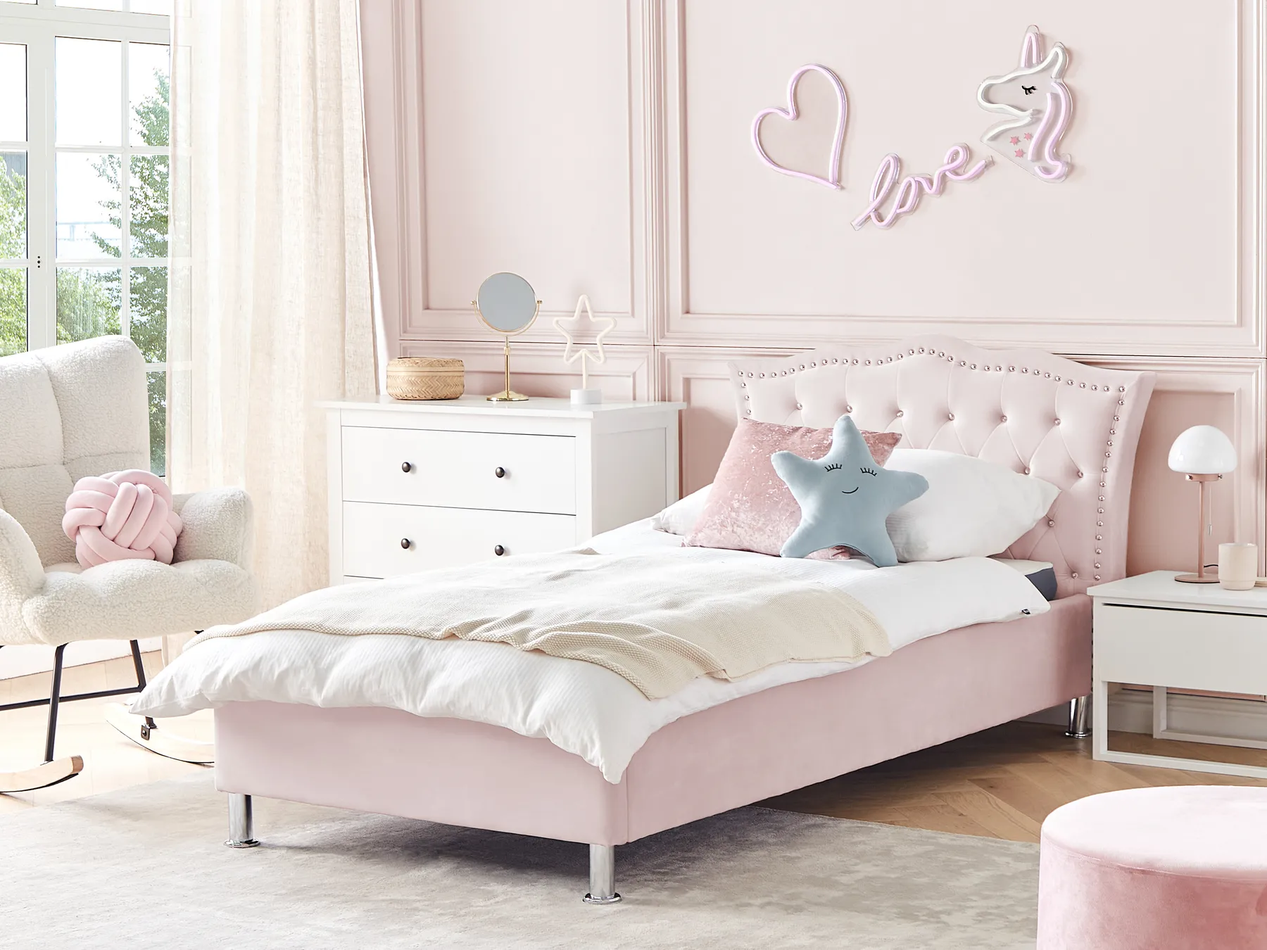 Bed Velvet METZ 90 x 200 cm (EU Single) Pastel Pink_861369