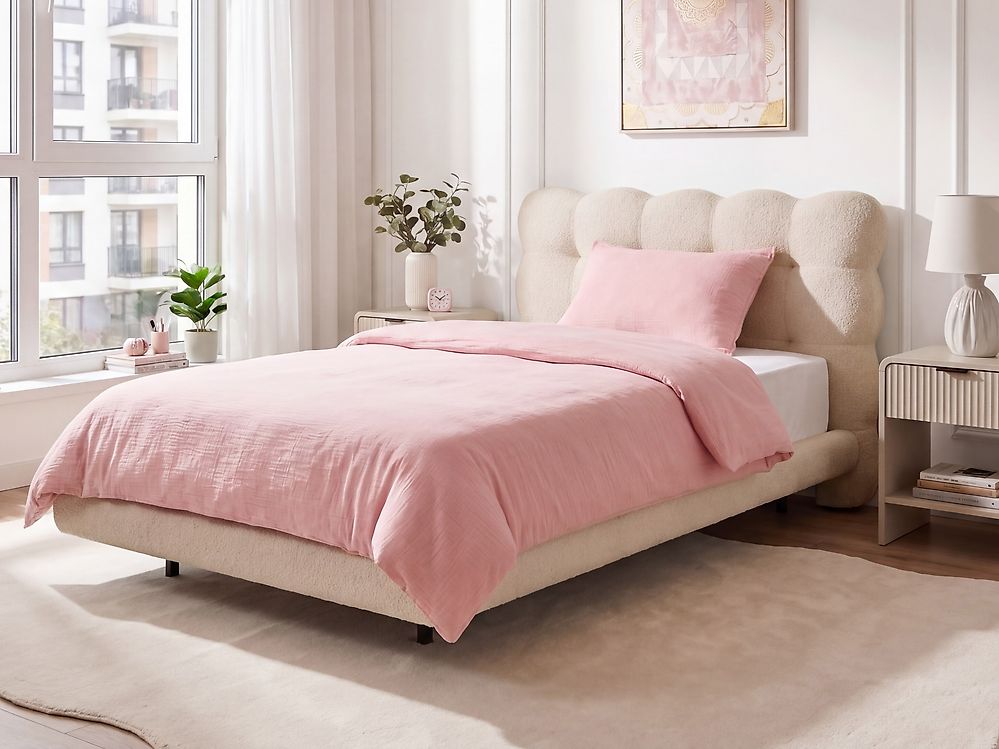 Säng med lamellram Bouclé SOULISSE 120 x 200 cm Beige