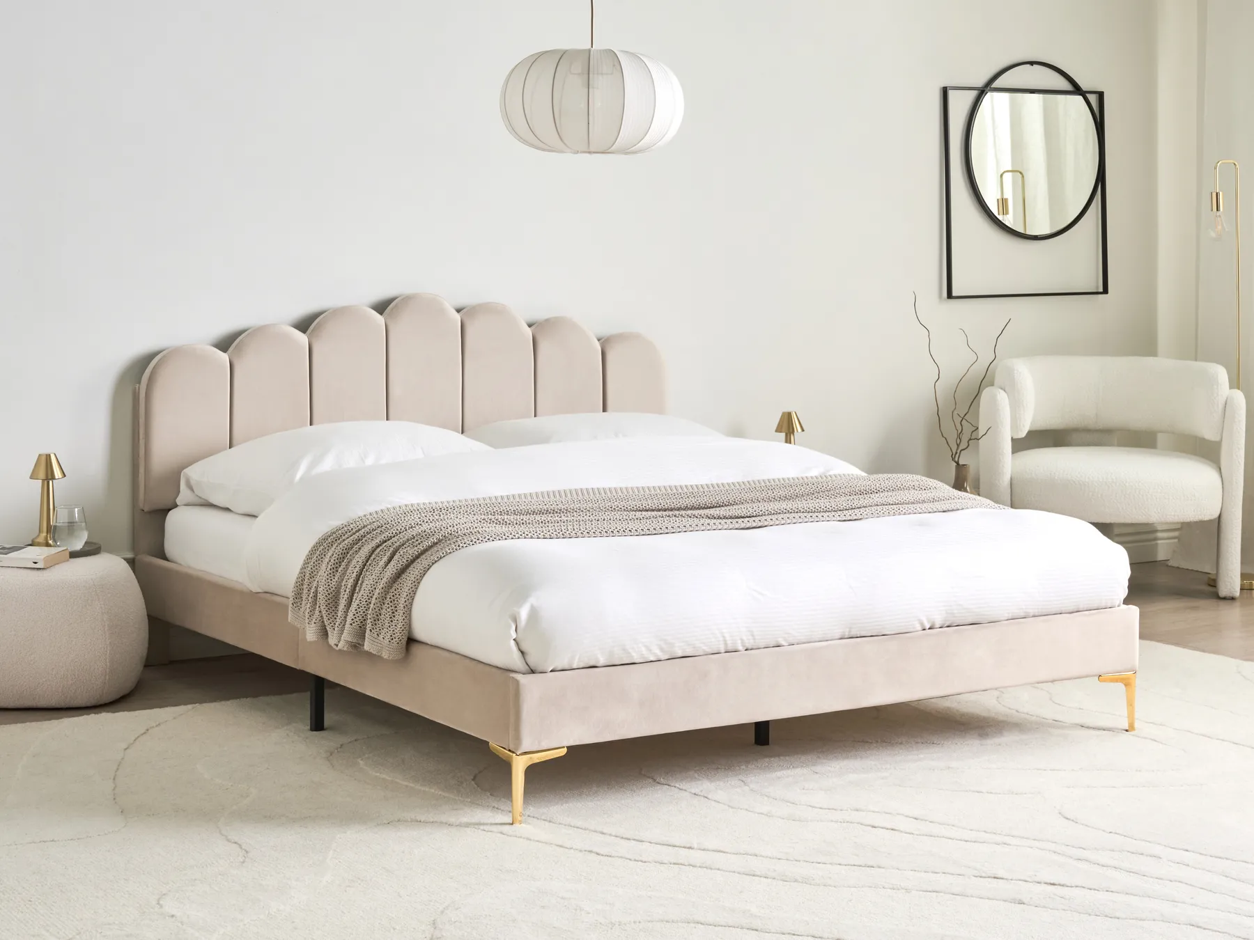 Bed Velvet SAUVIAN 160 x 200 cm (EU King Size) Beige_1014411