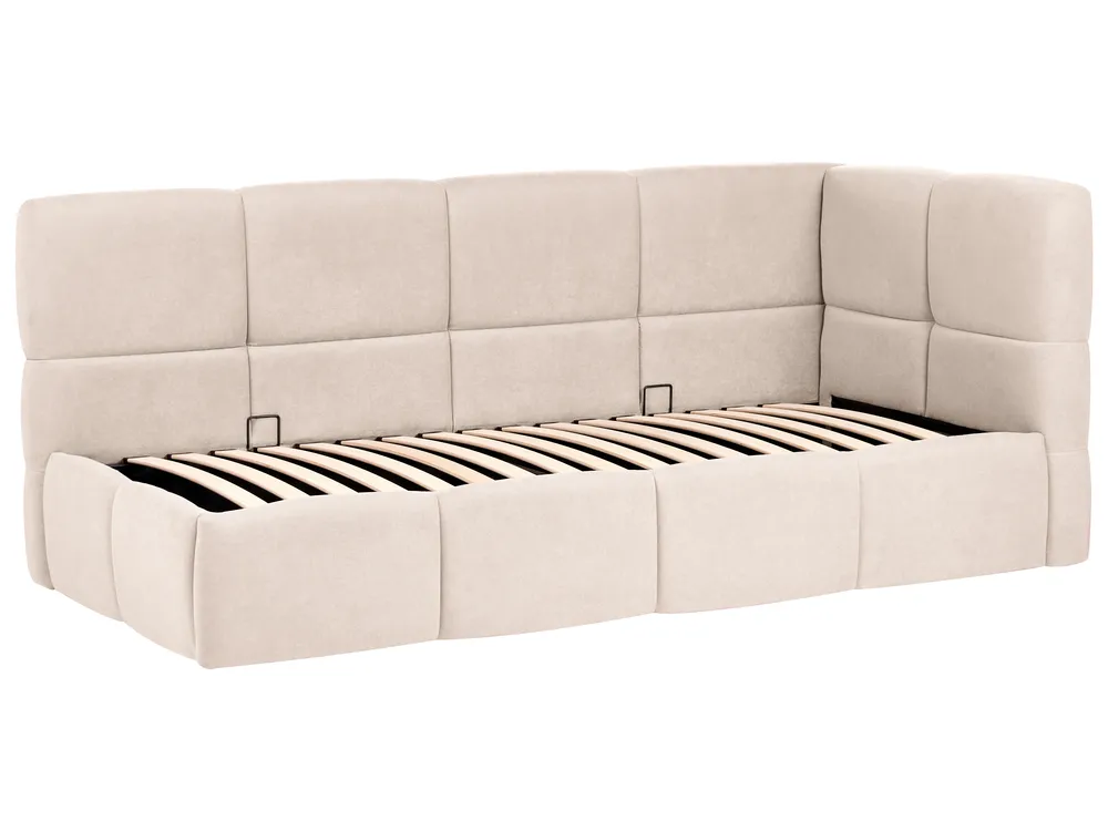 Daybed Fabric JACOU 90 x 200 cm (EU Single) with Storage Right Hand Light Beige_1092721