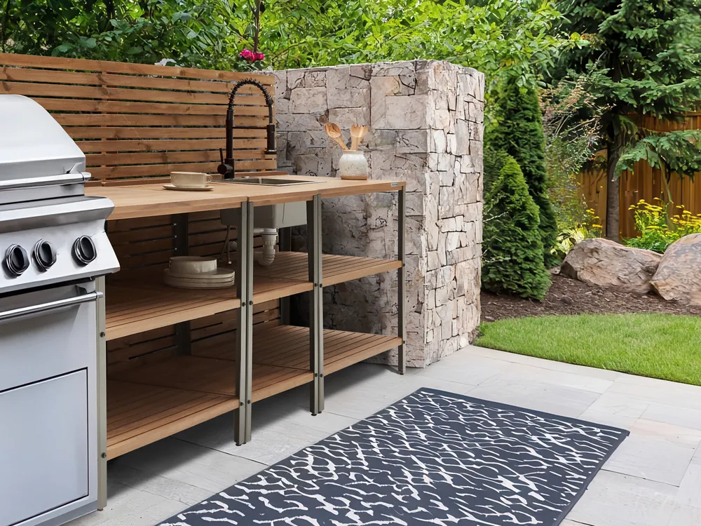 3 Piece Outdoor Kitchen Set with Sink IVREA Brown/ Black Certified Acacia Wood_988487