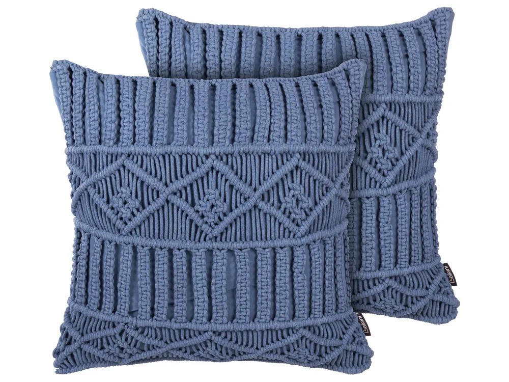 Set of 2 Decorative Cushions KARATAS 45 x 45 cm Cotton Blue Geometric Pattern