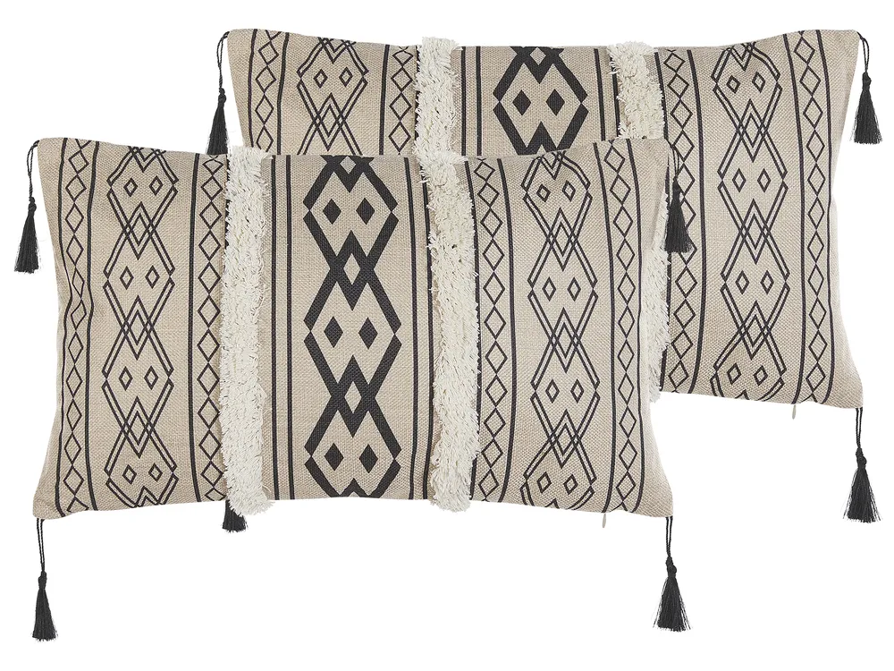 Set of 2 Decorative Cushions PULMONARIA 30 x 50 cm Beige Geometric Pattern