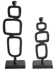 Set of 2 Candle Holders SIPANJE 35/48 cm Metal Black_1013038