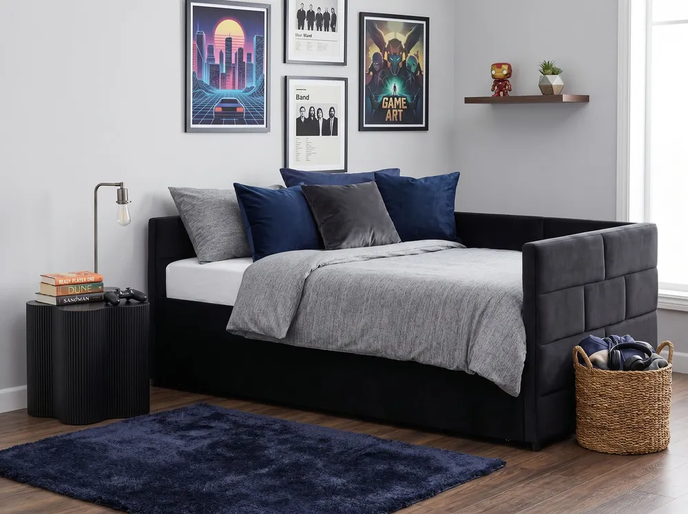 Daybed with Storage MARRAY Velvet Black 90 x 200 cm (EU Single)