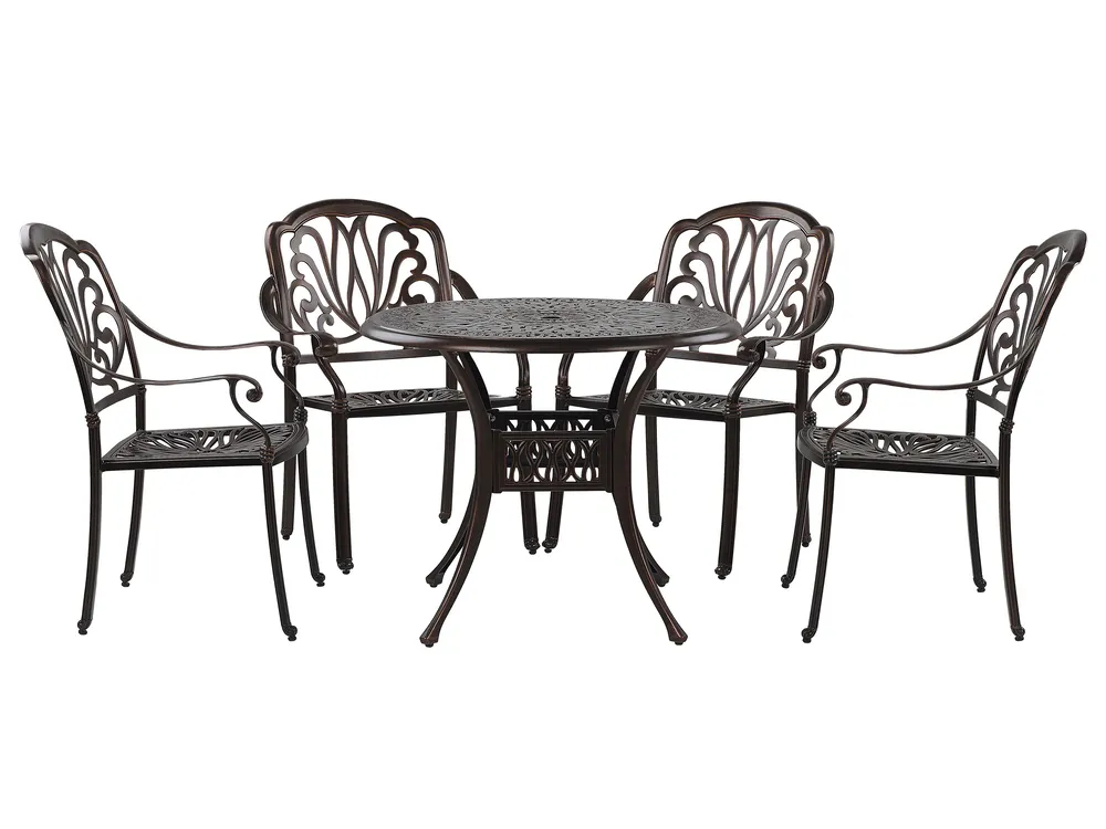 Garden Dining Set 4 Seater ANCONA with Cushions Metal Dark Brown_765293