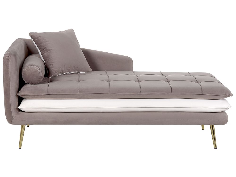 Left-Hand Chaise Longue GONESSE Velvet Light Brown