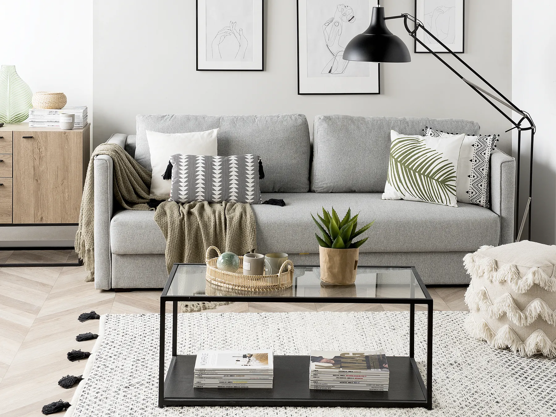 Bäddsoffa 3-sits EKSJO med förvaring Ljusgrå_729027