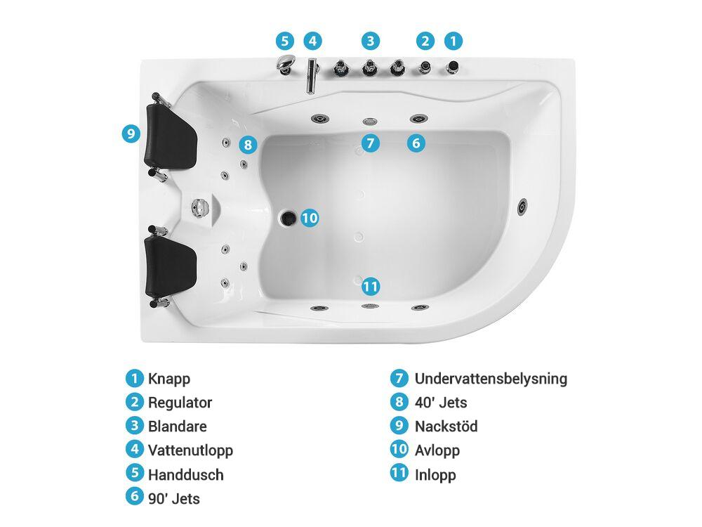 Hörnbubbelbadkar med LED CALAMA 1800 x 1200 mm Vit Högervänd_781607