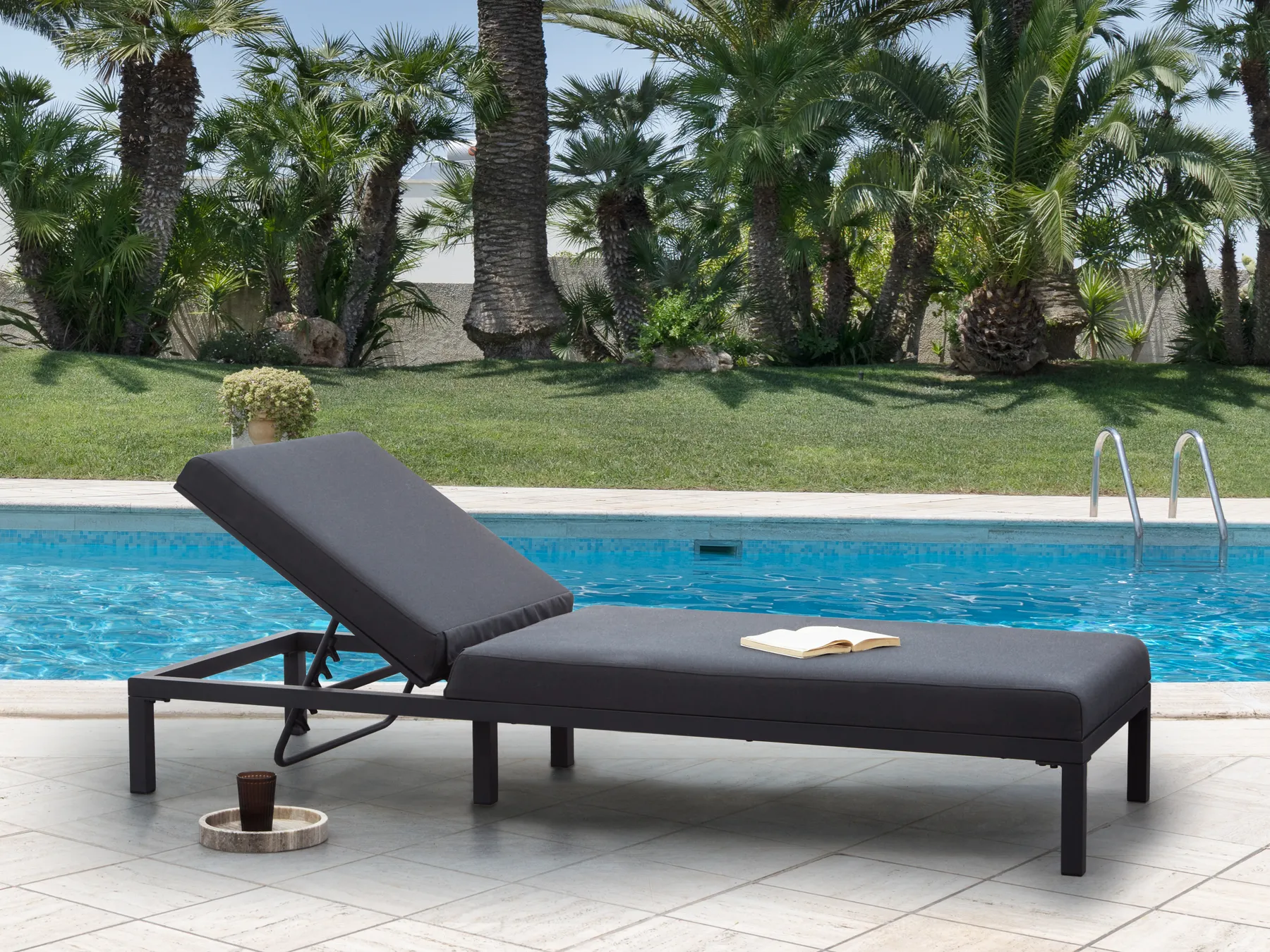 Sun Lounger LARIANO Reclining Metal Graphite Grey_989964