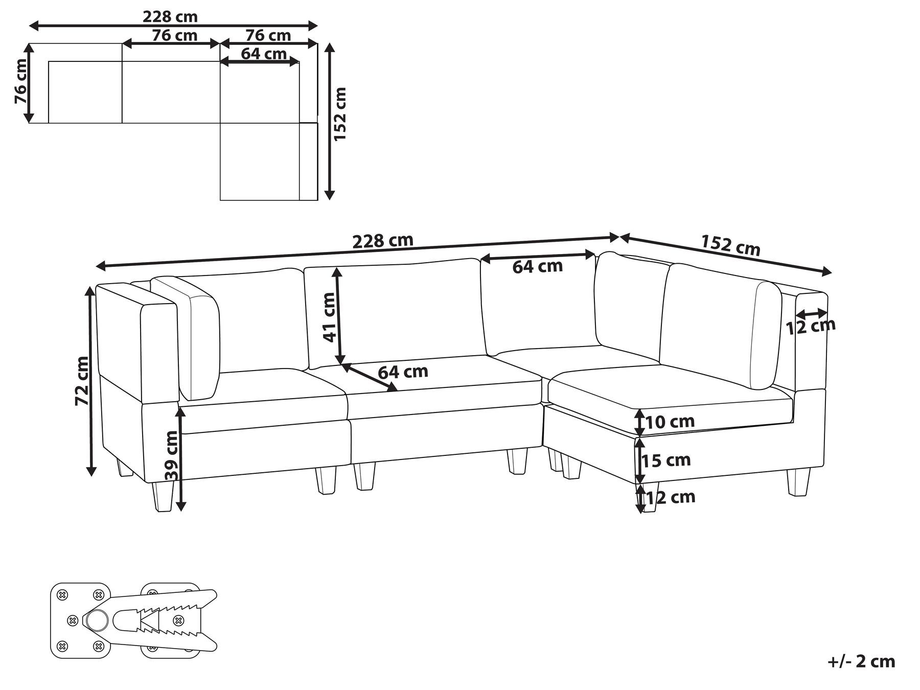 Modular Corner Sofa 4 Seater UNSTAD Fabric Dark Green Left Hand_925450