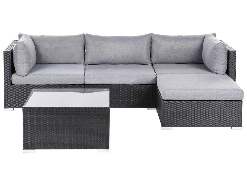 Garden Corner Sofa with Table 4 Seater SANO PE Rattan Black Left Hand