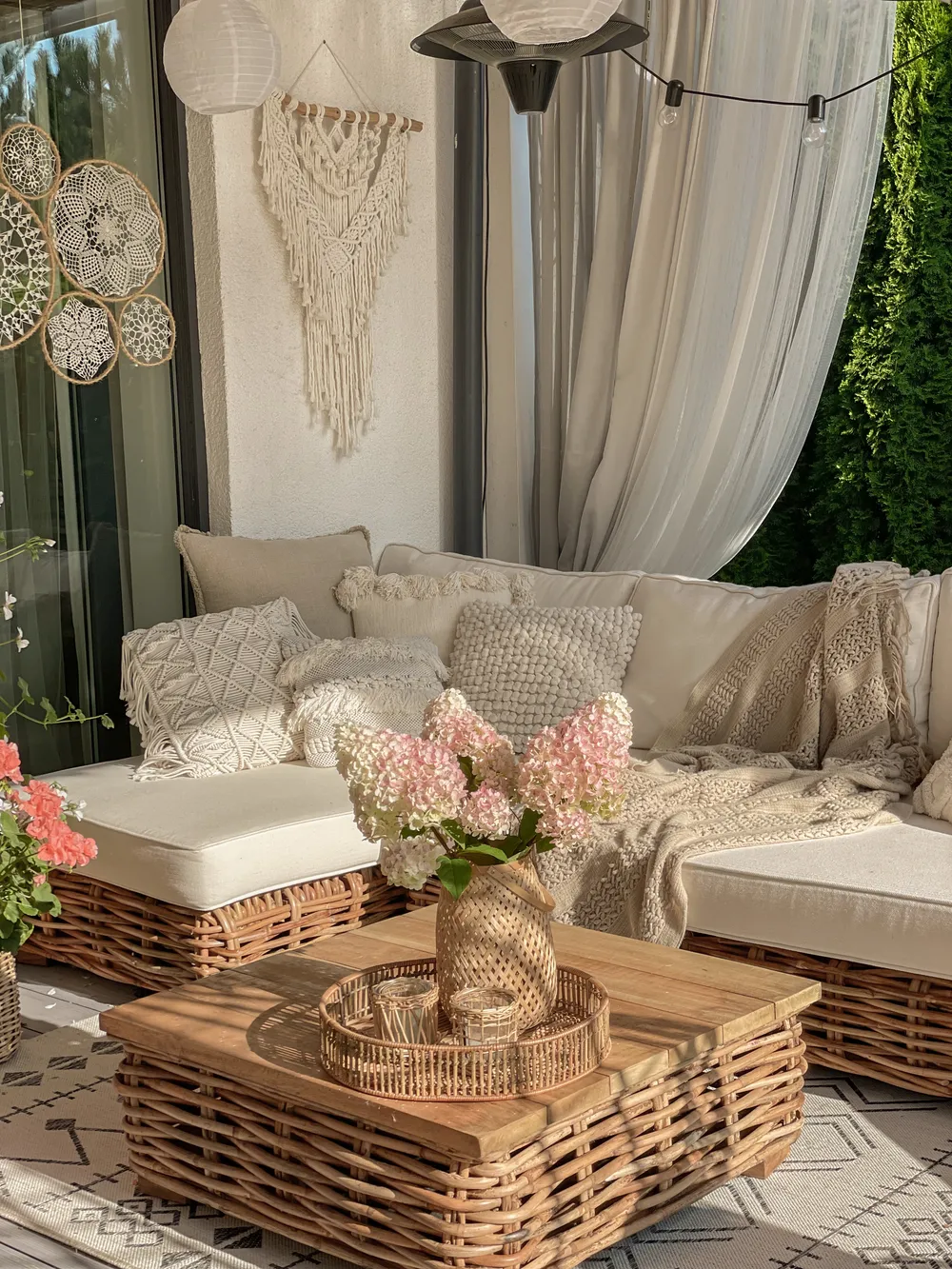 Garden Lounge Set with Table 4 Seater VARALLO Modular Rattan Natural Left Hand_813422